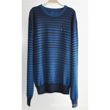 90%Cotton10%Cashmere Round Neck Striped Knitwear for Men